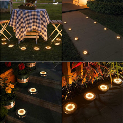 Outdoor Solar Buried Lights, 16 Led Warm White Waterproof Stainless Steel Spotlights For Patio, Yard Garden Path, Garage Walkway Decoration.