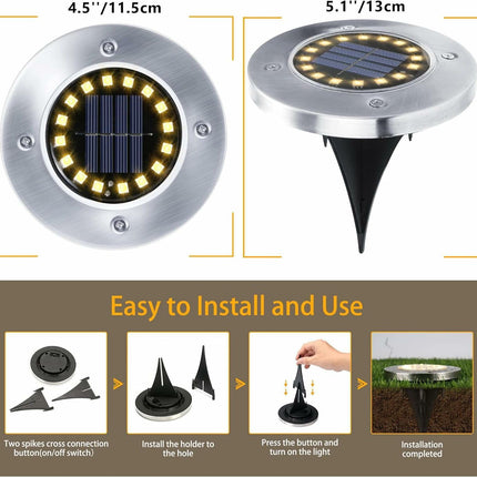 Outdoor Solar Buried Lights, 16 Led Warm White Waterproof Stainless Steel Spotlights For Patio, Yard Garden Path, Garage Walkway Decoration.