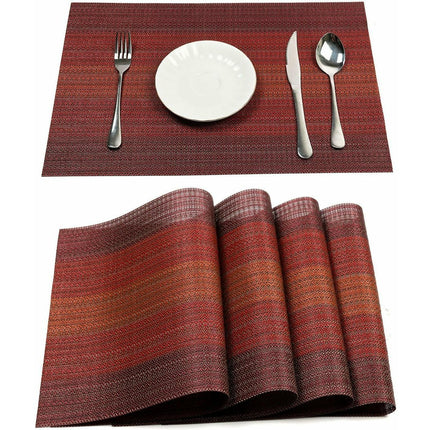 Placemats Set Of 6 For Dining Table Washable Woven Vinyl Placemats Non-Slip Heat Resistant Kitchen Table Mats Easy To Clean (Set Of 6)- Red.