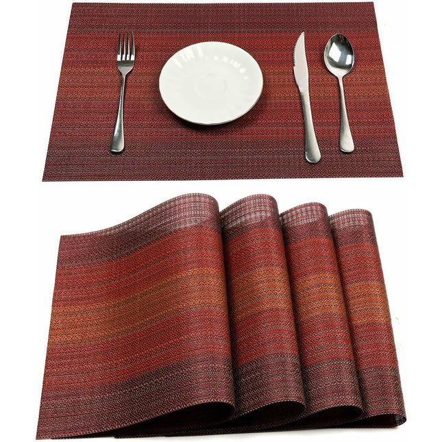 Placemats Set Of 6 For Dining Table Washable Woven Vinyl Placemats Non-Slip Heat Resistant Kitchen Table Mats Easy To Clean (Set Of 6)- Red.