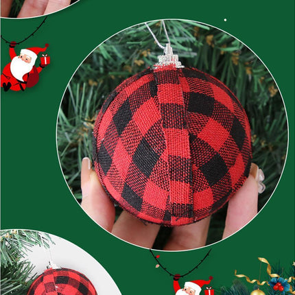 Plaid Ball Ornaments Christmas Decor Fabric Wrapped Balls Xmas Holiday For Home Decoration,Red And Black Plaid-24/Box.