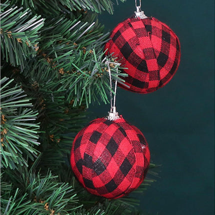 Plaid Ball Ornaments Christmas Decor Fabric Wrapped Balls Xmas Holiday For Home Decoration,Red And Black Plaid-24/Box.