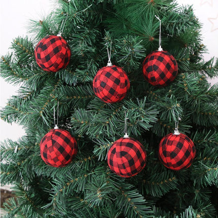 Plaid Ball Ornaments Christmas Decor Fabric Wrapped Balls Xmas Holiday For Home Decoration,Red And Black Plaid-24/Box.