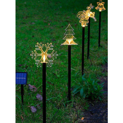 Solar Christmas Garden Stake Lights, 5-point Star, Snowflake, Tree Bell, Reindeer LED Outdoor Decorative Lights.