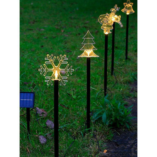 Solar Christmas Garden Stake Lights, 5-point Star, Snowflake, Tree Bell, Reindeer LED Outdoor Decorative Lights.