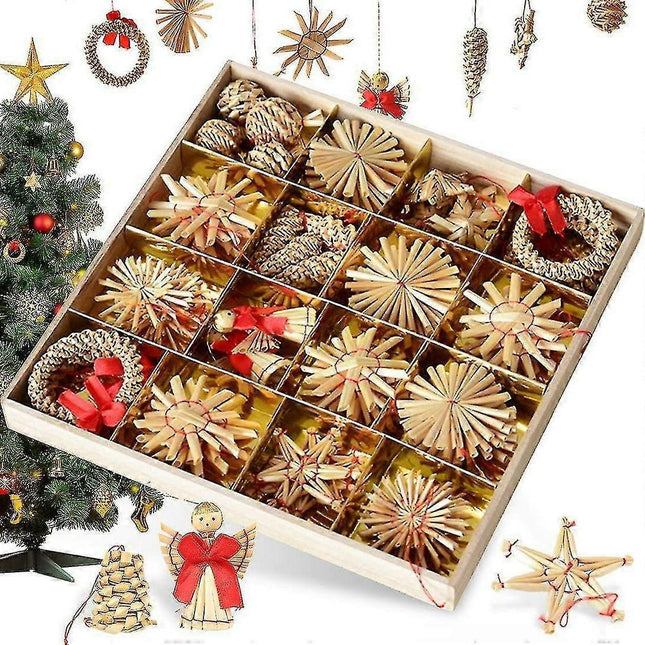 Straw Tree Decoration, 56 Pieces Christmas Tree Decoration Straw Pendant Set - Christmas Tree Decoration.