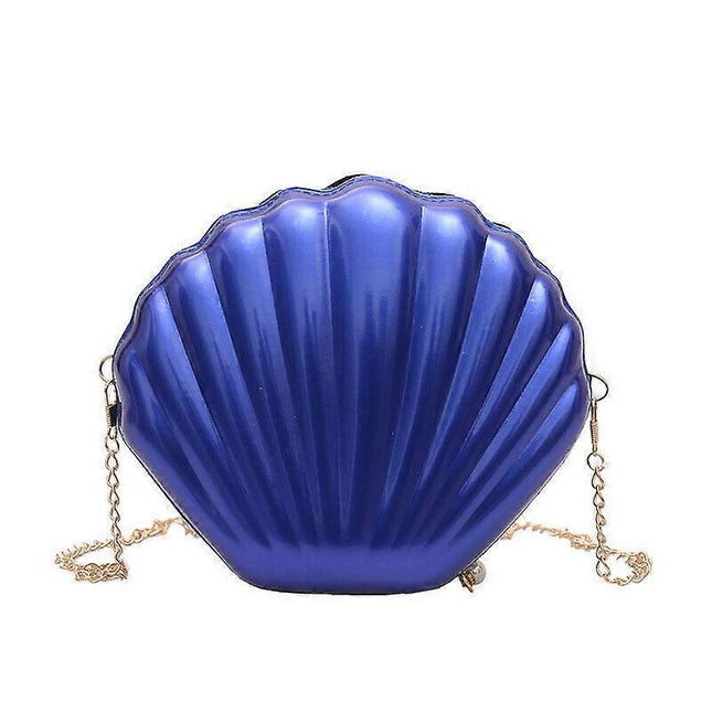 1PC Seashell Shape Shoulder Bag Laser Mermaid Sea Shell Chain Purse-Blue.