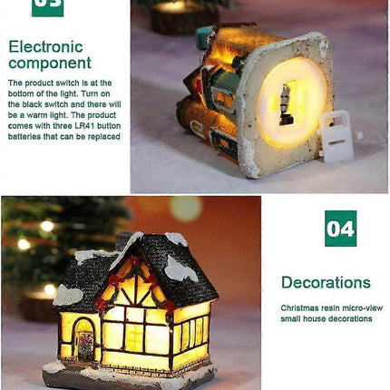 Christmas Scene Village Houses LED Christmas Decorations Resin Snow House with Warm White Light Battery Powered.
