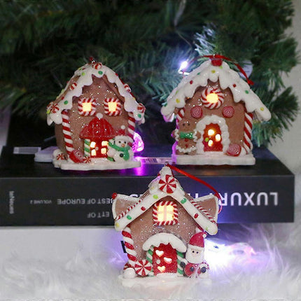 Christmas scene village houses LED lighting of Christmas buildings Christmas glowing small house.