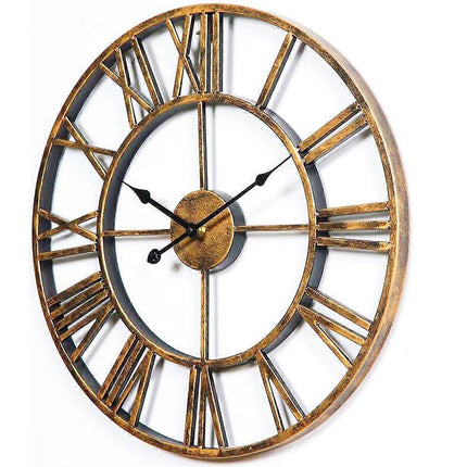 Decor Wall Clock European Retro Clock with Large Numerals Indoor Silent Battery Operated Metal Clock.