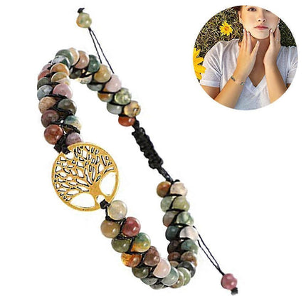 Healing Crystal Bracelets for Women Natural Gemstone Yoga Reiki Chakras Beads Anxiety Tree of Life Lucky Charm Braided Bracelet Adjustable Jewelry.
