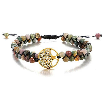 Healing Crystal Bracelets for Women Natural Gemstone Yoga Reiki Chakras Beads Anxiety Tree of Life Lucky Charm Braided Bracelet Adjustable Jewelry.