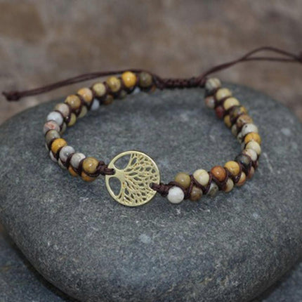 Healing Crystal Bracelets for Women Natural Gemstone Yoga Reiki Chakras Beads Anxiety Tree of Life Lucky Charm Braided Bracelet Adjustable Jewelry.