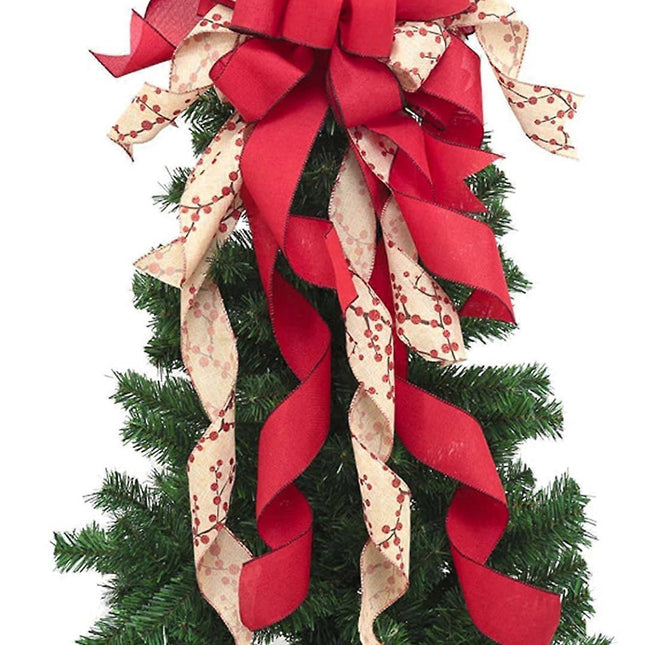 Red Plaid Burlap Christmas Tree Decoration Large Bow Christmas Tree Decoration for Indoor or Outdoor.