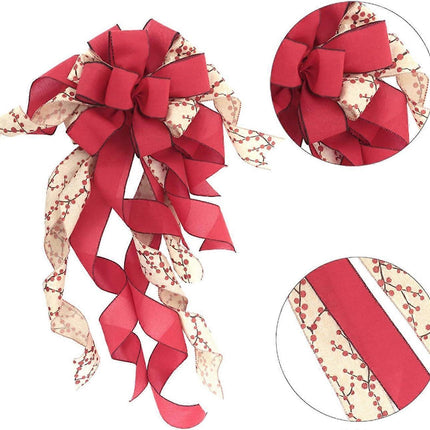 Red Plaid Burlap Christmas Tree Decoration Large Bow Christmas Tree Decoration for Indoor or Outdoor.