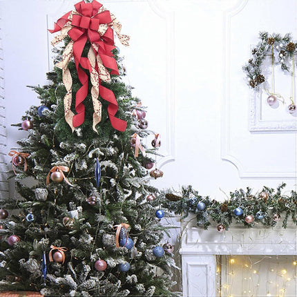 Red Plaid Burlap Christmas Tree Decoration Large Bow Christmas Tree Decoration for Indoor or Outdoor.