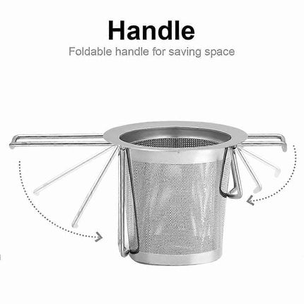 Tea Strainer Tea Filter Made of 304 Stainless Steel with Foldable Handle Design Reusable Extra Fine Mesh Strainer.
