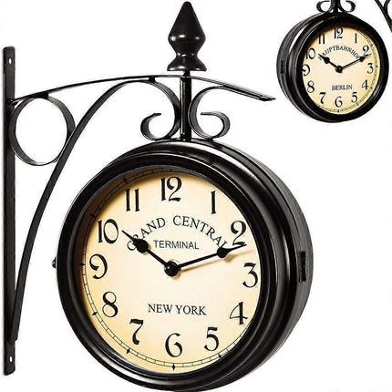Wall Clock Wrought Iron Garden Clock Station Clock 2-sided Handmade Grand Central Terminal New York.