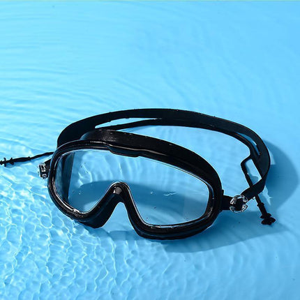 Large Frame High Grade Swim Goggles Waterproof Fogproof HD Swimming Glasses for Men Women Black.
