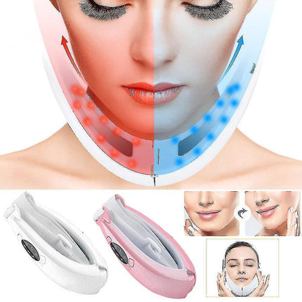 Led Photon Therapy Double Chin Removal Electric V-face Slimming Vibration Massager Face Lift Device - KKS699 White.