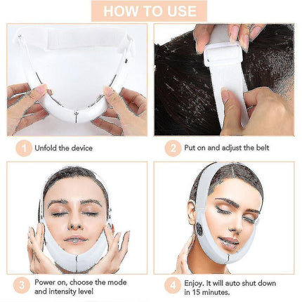 Led Photon Therapy Double Chin Removal Electric V-face Slimming Vibration Massager Face Lift Device - KKS699 White.