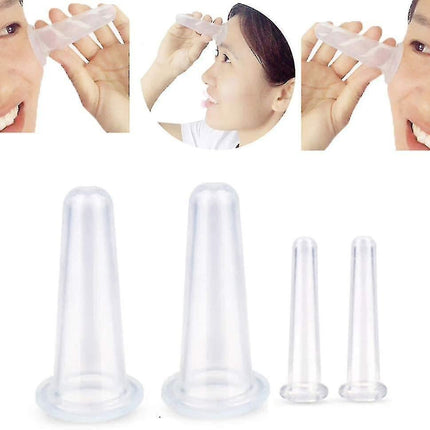 Silicone Facial Cupping Set Face And Eye Cupping Massage Kit Vacuum Massage Cup Anti-wrinkle And Anti-aging Natural Skin Care Beauty Tool(white)4pcs.