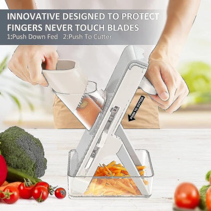 Kitchen secure Mandolin Vegetable Slicer With Adjustable Blades With Container.