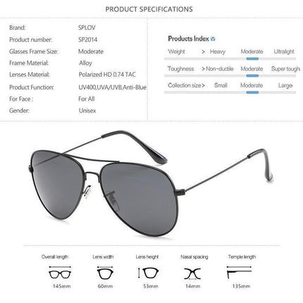 SPLOV Aviation Polarized Sunglasses Men and Women Brand Designer Pilot Sun Glasses Classic Coating Driving - Black Grey.