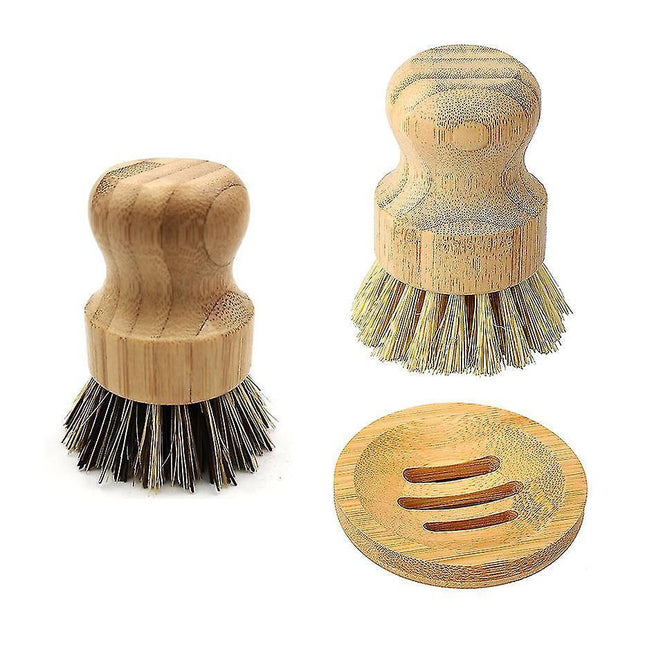 Bamboo Dish Scrub Brush Soap Dish Kitchen Wooden Dish Scrubber Cleaning Brush For Washing Dish Cast Iron Pan Pot.