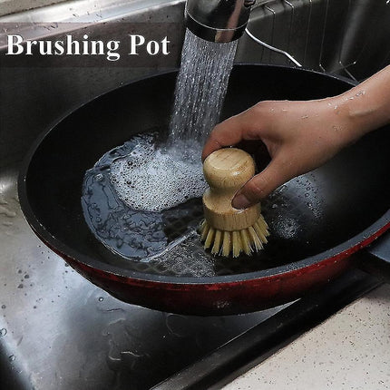 Bamboo Dish Scrub Brush Soap Dish Kitchen Wooden Dish Scrubber Cleaning Brush For Washing Dish Cast Iron Pan Pot.