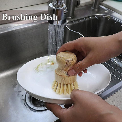 Bamboo Dish Scrub Brush Soap Dish Kitchen Wooden Dish Scrubber Cleaning Brush For Washing Dish Cast Iron Pan Pot.