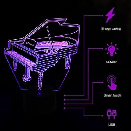 3D Lamp Illusion Piano Night Light Decor 16 Colors.