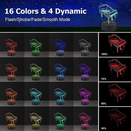3D Lamp Illusion Piano Night Light Decor 16 Colors.