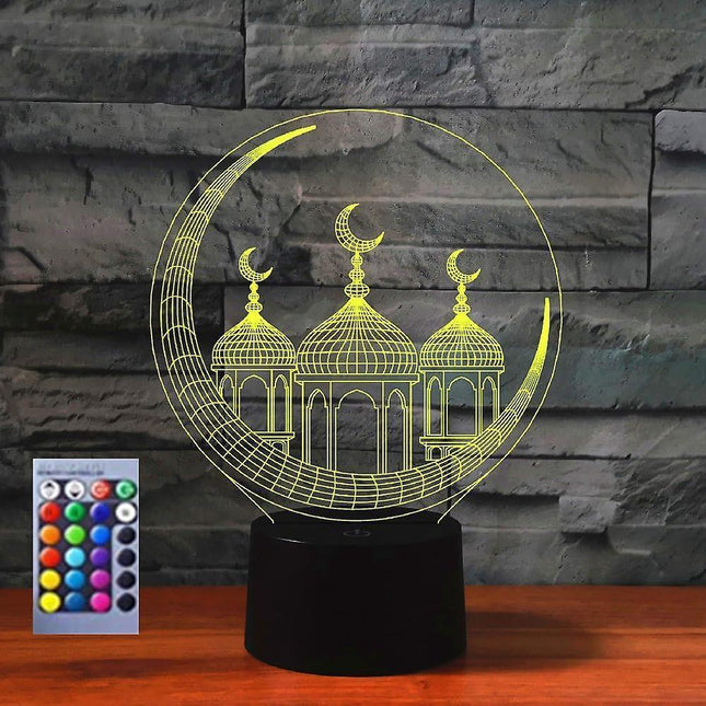 3D Muslim Castle Night Light Table Desk Optical Illusion Lamps 16 Color Changing Lights LED Table Lamp Xmas Home Love Birthday Gift.