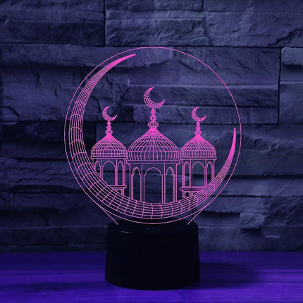 3D Muslim Castle Night Light Table Desk Optical Illusion Lamps 16 Color Changing Lights LED Table Lamp Xmas Home Love Birthday Gift.