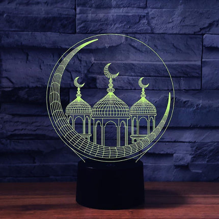 3D Muslim Castle Night Light Table Desk Optical Illusion Lamps 16 Color Changing Lights LED Table Lamp Xmas Home Love Birthday Gift.