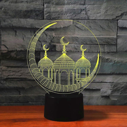 3D Muslim Castle Night Light Table Desk Optical Illusion Lamps 16 Color Changing Lights LED Table Lamp Xmas Home Love Birthday Gift.