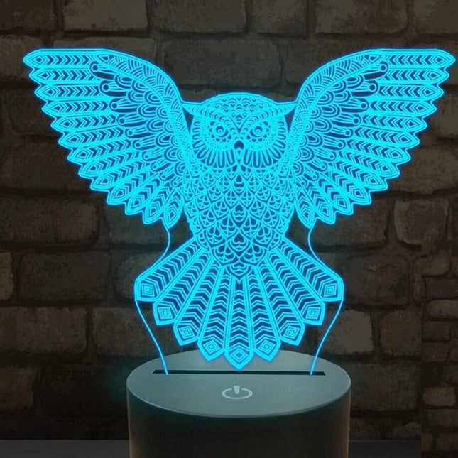 3D Owl Night Light Led Touch Switch Decor Table Desk Optical Illusion Lamps 7 Color Changing Lights Christmas Birthday babies.