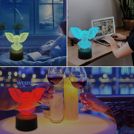 3D Owl Night Light Led Touch Switch Decor Table Desk Optical Illusion Lamps 7 Color Changing Lights Christmas Birthday babies.