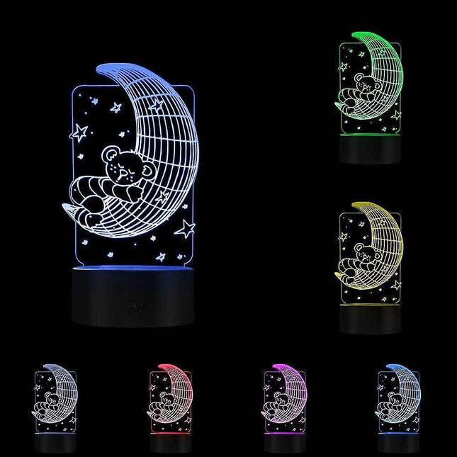 Koala Lying on The Moon 3D Effect Optical Illusion Night Light Nursery babies Room Decor Table Lamp Sleepy LED Illuminated Light.
