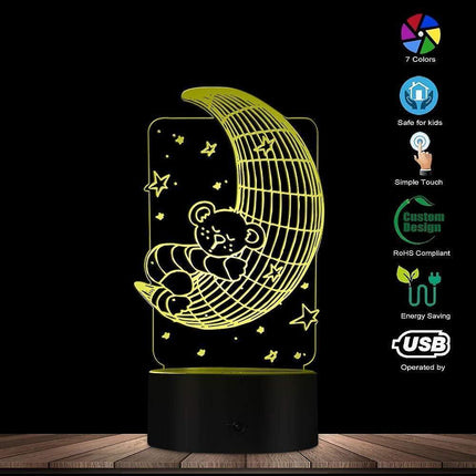 Koala Lying on The Moon 3D Effect Optical Illusion Night Light Nursery babies Room Decor Table Lamp Sleepy LED Illuminated Light.