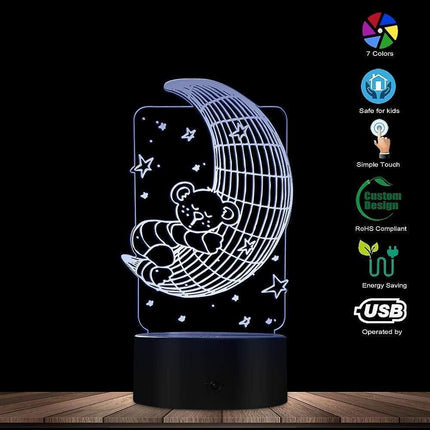 Koala Lying on The Moon 3D Effect Optical Illusion Night Light Nursery babies Room Decor Table Lamp Sleepy LED Illuminated Light.