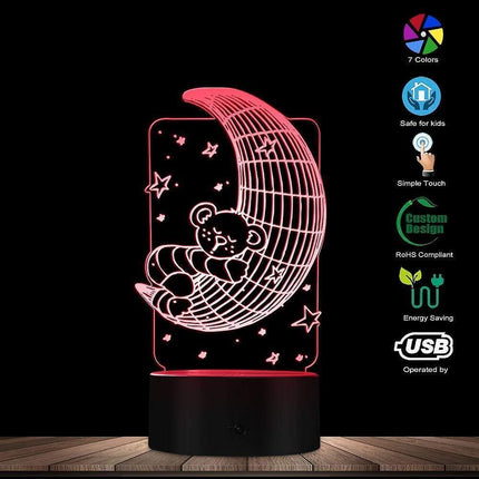 Koala Lying on The Moon 3D Effect Optical Illusion Night Light Nursery babies Room Decor Table Lamp Sleepy LED Illuminated Light.