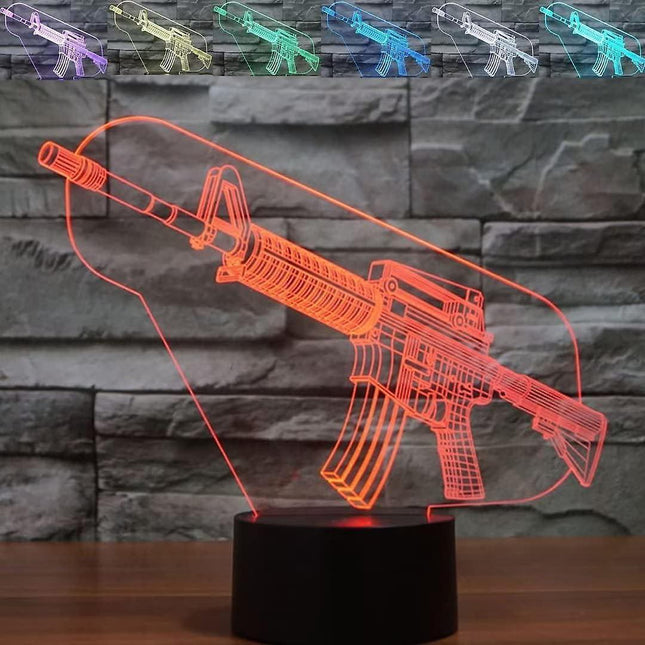 3D Gun Optical Illusion Night Light, LED Table Desk Lamps,7 Colors Change with Touch Control USB Charge for Home Room Decor for babies Adult.