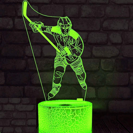 3D Ice Hockey Player Night Light Led Touch Switch Decor Table Desk Optical Illusion Lamps 7 Color Changing Lights LED Table Lamp Xmas Gift.