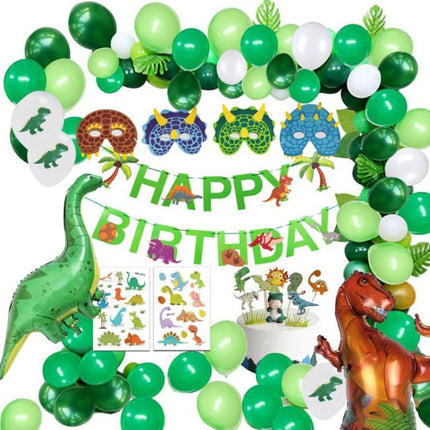 Dinosaur birthday Decoration set, happy birthday garland and large dinosaur foil balloons with cake topper.