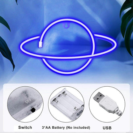 Planet Neon Signs LED Night Light Neon Lights USB Charging/Battery Operated Neon Wall Lights Neon Decorative Lights for Home Bedroom Bar/Christmas/Wed.
