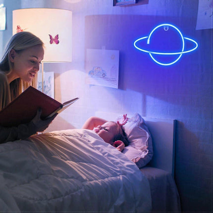 Planet Neon Signs LED Night Light Neon Lights USB Charging/Battery Operated Neon Wall Lights Neon Decorative Lights for Home Bedroom Bar/Christmas/Wed.