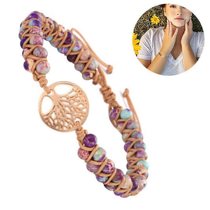 Healing Crystal Bracelets for Women Natural Gemstone Yoga Reiki Chakras Beads Anxiety Tree of Life Lucky Charm Braided Bracelet Adjustable Jewelry.