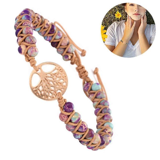 Healing Crystal Bracelets for Women Natural Gemstone Yoga Reiki Chakras Beads Anxiety Tree of Life Lucky Charm Braided Bracelet Adjustable Jewelry.